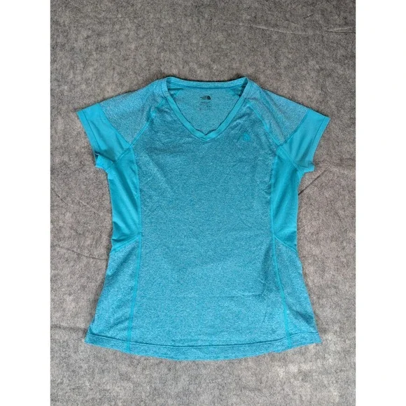 The North Face Womens Blue Heathered V Neck‎ Short Sleeve Athletic T Shirt M M - Picture 2 of 7